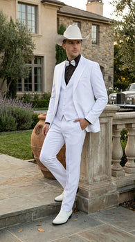 Men’s White Western Cowboy 3 Piece Tuxedo Suit, Formal Wedding Prom Groom Suit Set