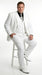 Men’s All White Classic 3 Piece Suit with High Vest, 3 Button Jacket and Pleated Pants