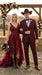 Men’s Burgundy Western Tuxedo Suit, 3 Piece Cowboy Formal Wedding Prom Suit with Satin Trim