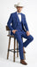 Men’s Blue Western Tuxedo Suit, 3 Piece Cowboy Formal Wedding Prom Suit with Satin Trim