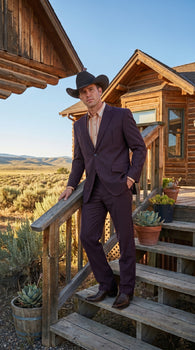 Men’s Brownish Black Pinstripe Western Suit, Cowboy Formal Wedding Ranch Dress Suit Set Slim Fitted