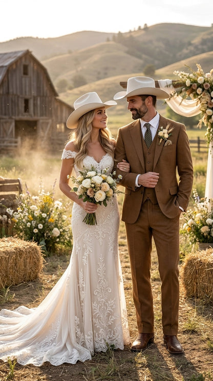 Men’s Tan Groom Outfit Country Wedding 3 Piece Suit Khaki Camel Color Modern Fit