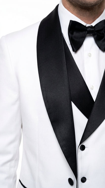 Men’s White and Black Western Wedding Tuxedo – Cowboy Style 3-Piece Traje para Boda with Double-Breasted Vest