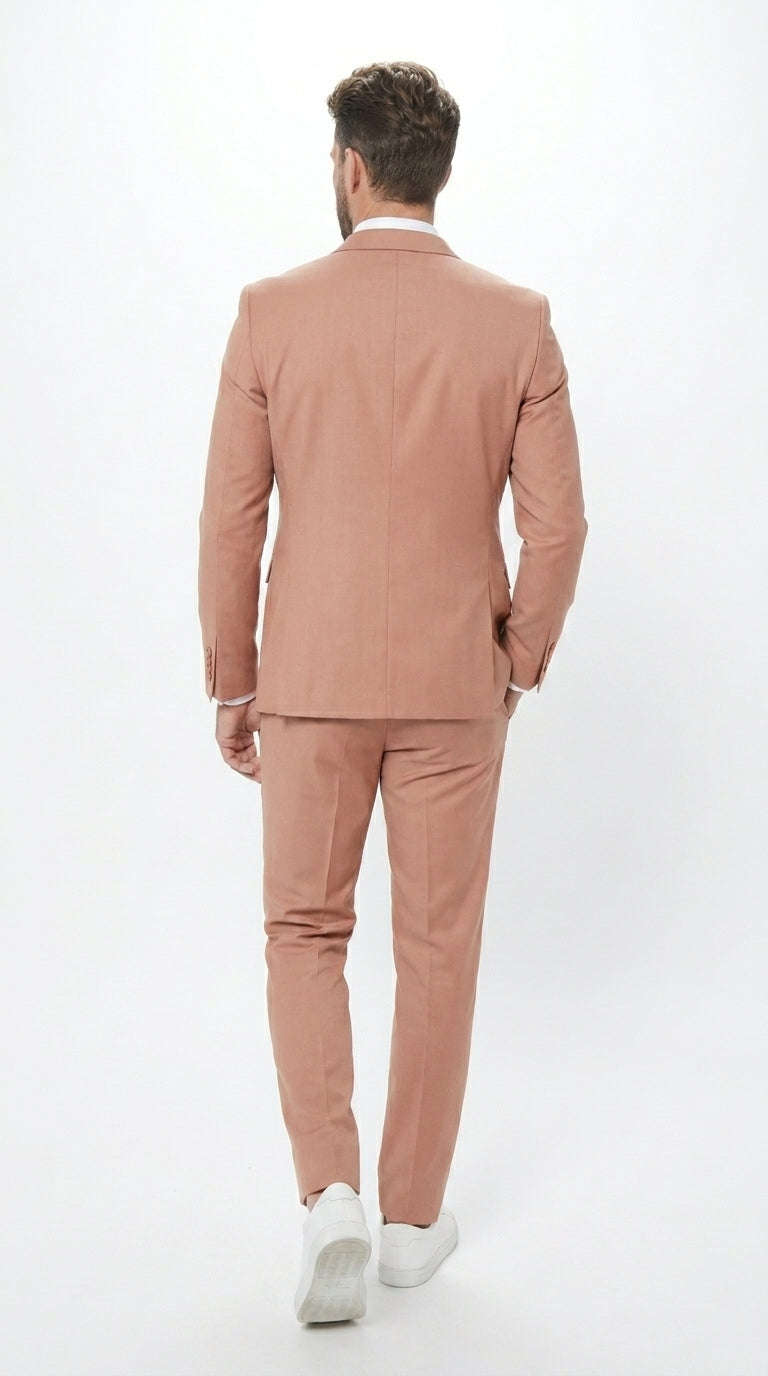 Men’s Peach Light Brown 3 Piece Suit – Wedding & Prom Formal Suit Set, Blazer Pants Double breasted vest