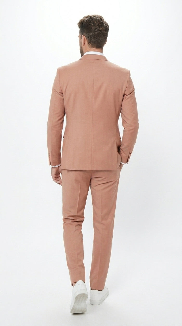 Men’s Peach Light Brown 3 Piece Suit – Wedding & Prom Formal Suit Set, Blazer Pants Double breasted vest