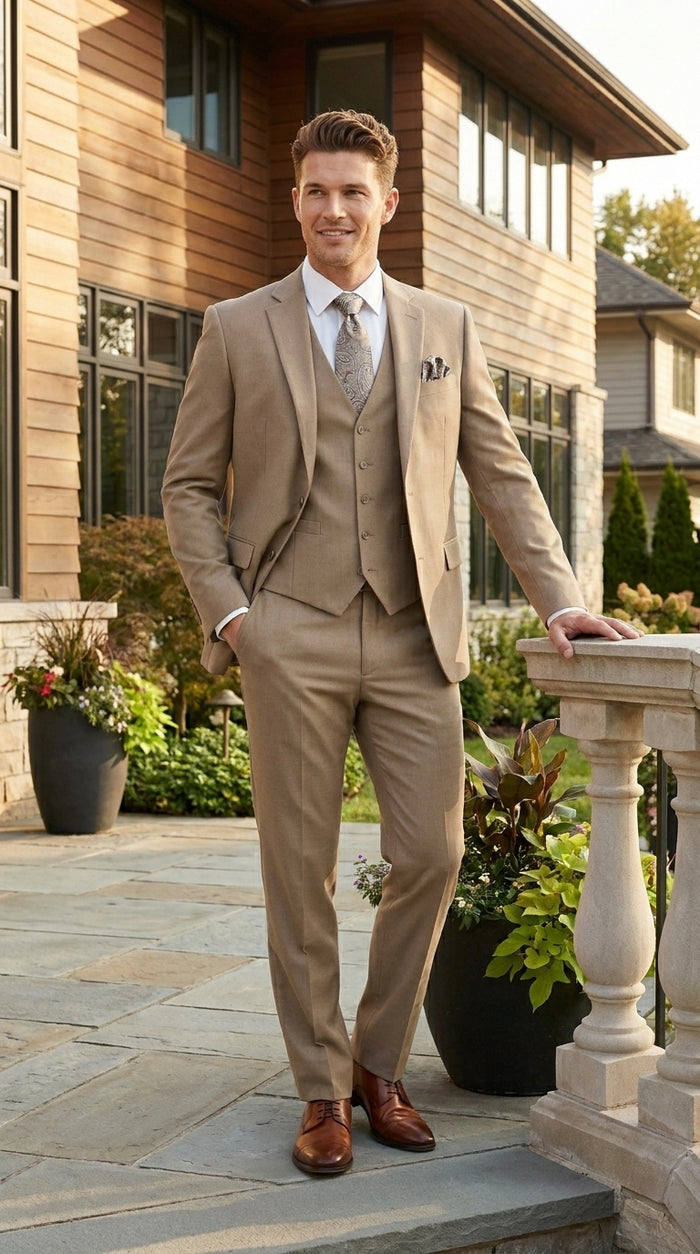 Big And Tall Men's Plus Size Men's Suits For Big Guys Beige