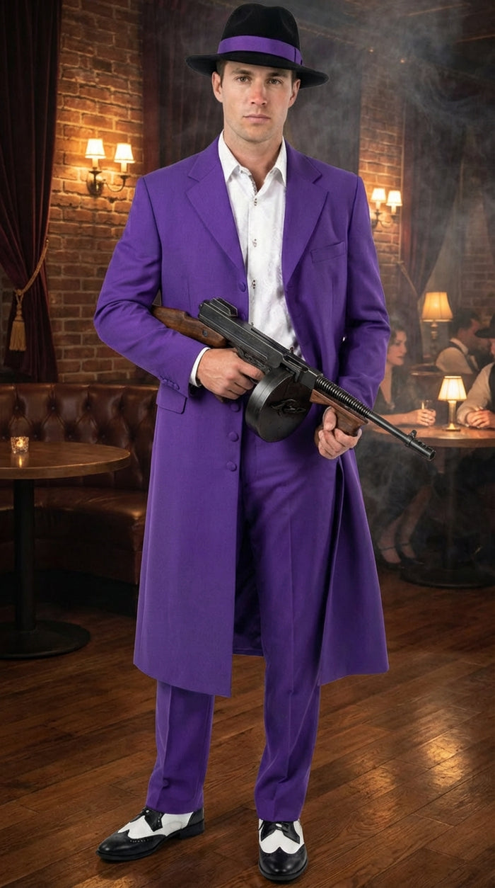Purple Zoot Suit for Men | Classic Mafia & Gangster Style Long Coat Suit | Vintage 1920s–1940s Formal Outfit