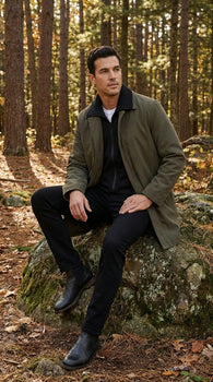 Mens Olive Brown Trench Coat Raincoat – Classic Water Resistant Long Coat with Zip and Button Closure for Business, Travel and Everyday Outerwear