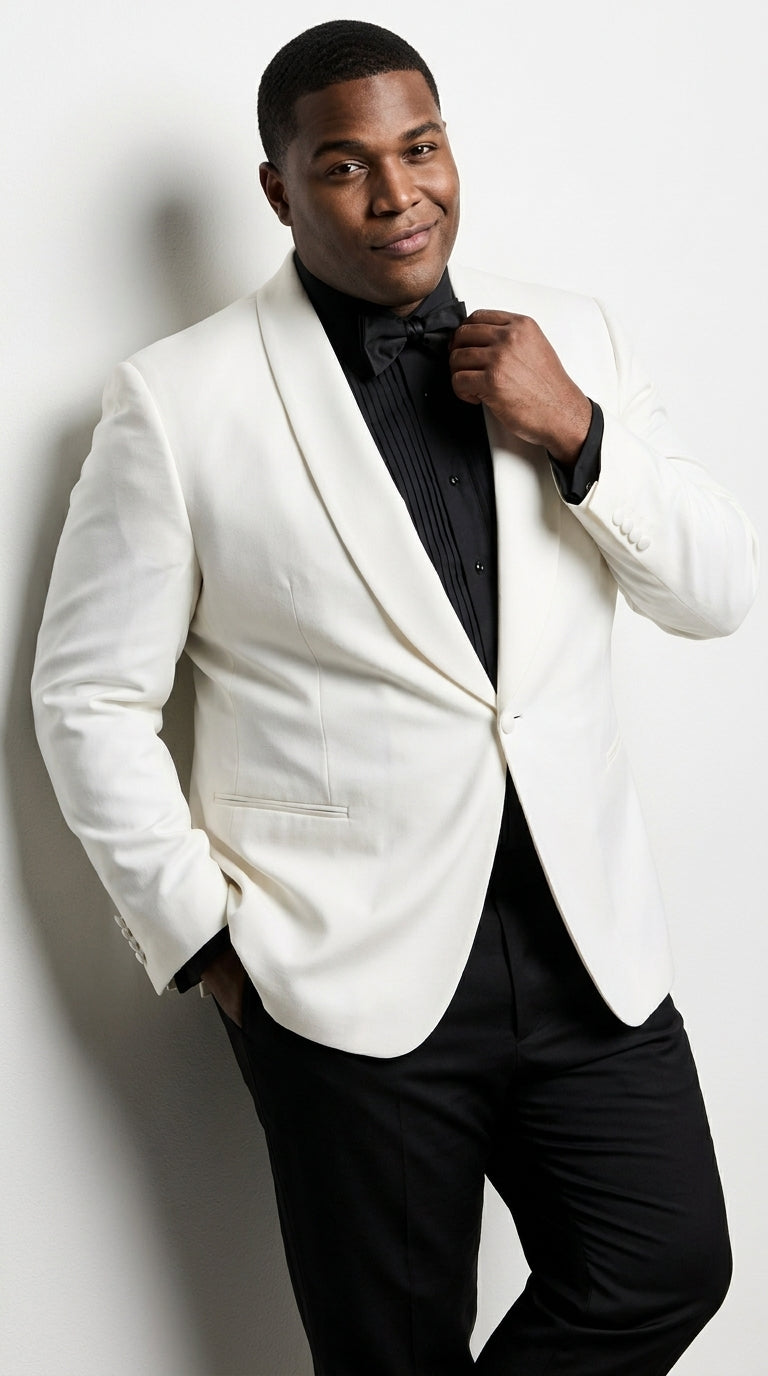 Snow White Dinner Jacket 100% Poly -  Blazer Jacket For Men Online1 Button Shawl Collar
