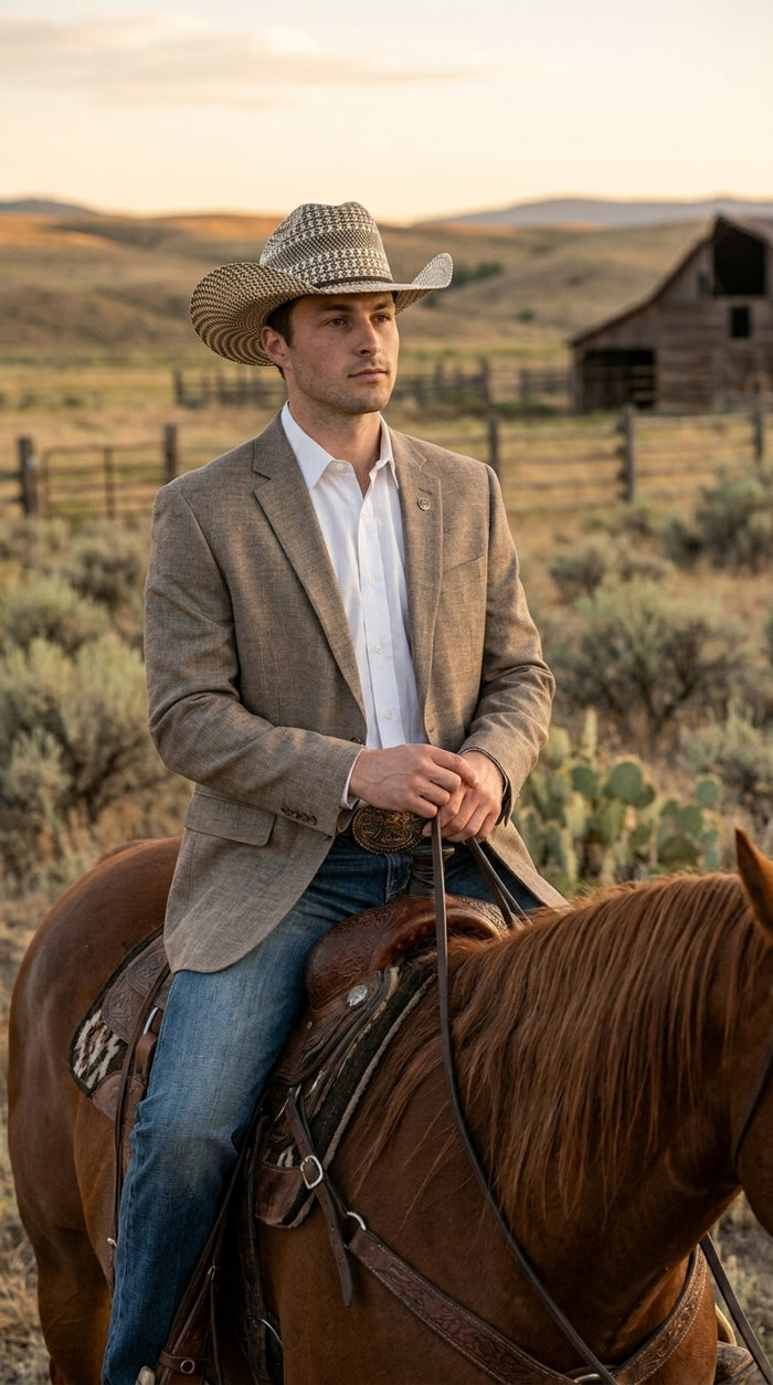 Men’s Dark Tan Taupe Light Brown Western Cowboy Blazer – Classic Country Style Jacket for Wedding, Casual Country Jacket Textured