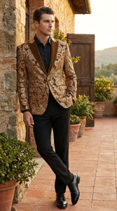 Men's Light Brown & Gold Baroque Embroidered Blazer Jacket | Tuxedo Dinner Jacket - Image 11