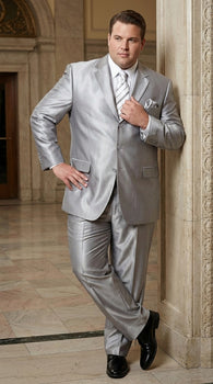 Men’s Silver Grey Sharkskin Suit – 3 Button Classic Fit Shiny Formal Suit for Wedding, Business and Party Wear