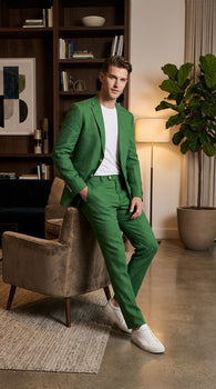 Men’s Emerald Green Linen Suit Set – Lightweight Summer Blazer and Pants, Casual Formal Summer Suit, Breathable Wedding Party Outfit