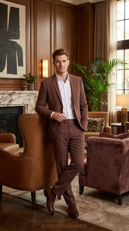Men’s Coffee Brown 2-Piece Suit – Two-Button Wedding, Business and Formal Suit