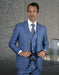 Mens 2 Button Slim Fit Vested Wool Suit in Steel Blue