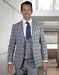 Mens 2 Button Plaid Suit with Low Cut Double Breasted Vest in Grey Plaid