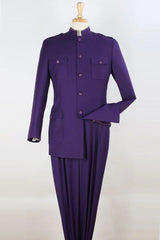 Mens Purple Safari Suit – Military Look with Five-Button Mandarin Jacket Modern Fit