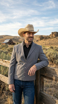 Mens Gray Western Blazer Set – Cowboy Style Jacket and Pants Outfit Classic Country Western Suit