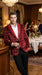 Mens Red Burgundy Plaid Blazer with Contrast Lapel – Velvet Fabric Check Prom Blazer Jacket for Party, Christmas New Year Holiday Jacket