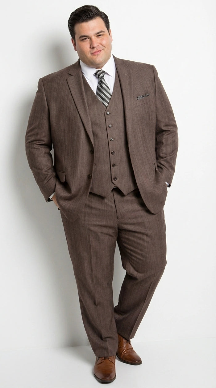 Men’s Brown Sharkskin 3 Piece Suit – Textured Two Button Vested Business Formal Suit for Wedding, Party Wear Vested Modern Fit