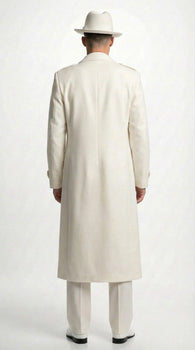 Men’s Ivory Cream Off White  Full Length Zoot Suit – Vintage Gangster Style Long Coat Formal Suit