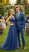 Men’s Indigo Blue Sharkskin Suit – Textured Shiny Formal Suit for Wedding, Business, 2 Buttons Slim Fitted
