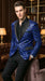 Men’s Blue Sequin Sparkle Blazer Jacket with Black Satin Lapel, Party Prom Wedding Dinner Coat