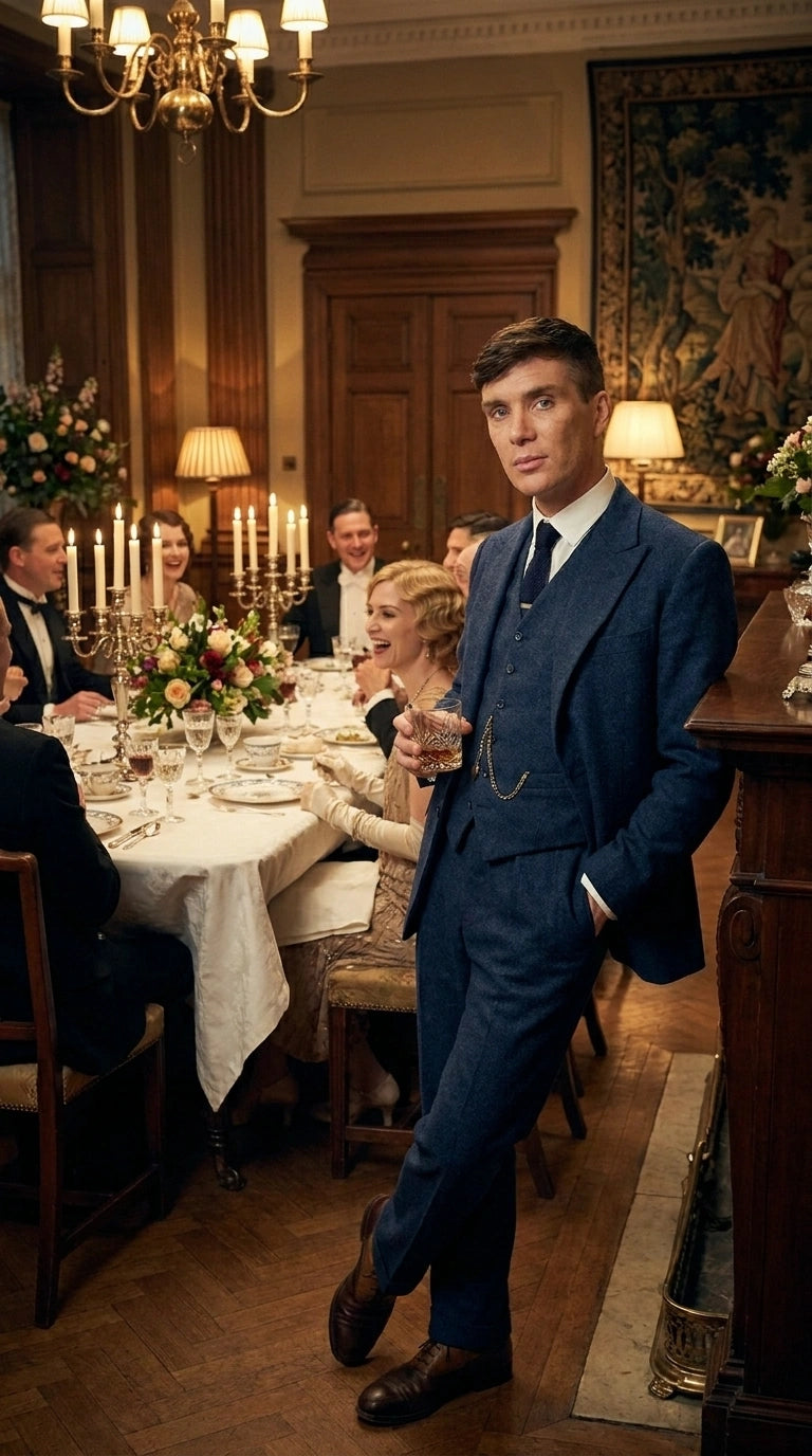 Men’s Blue 3 Piece Suit, Thomas Shelby Inspired Vintage Formal Suit Herringbone Tweed 1920s fabric Modern Fit