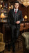 Men’s Black Shiny 3 Piece Tuxedo Groom Suit, Formal Vest Suit for Weddings, Prom, Black Tie Events, Black Lapel