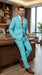 Men’s Aqua Blue 2 Piece 2 Button Suit, Formal Dress Suit for Weddings, Prom, Parties, Summer Events, Turquoise Light blue