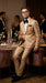 Men’s Champagne Gold Paisley Prom Tuxedo, Formal Dinner Suit for Prom, Weddings, Parties in Tan Color