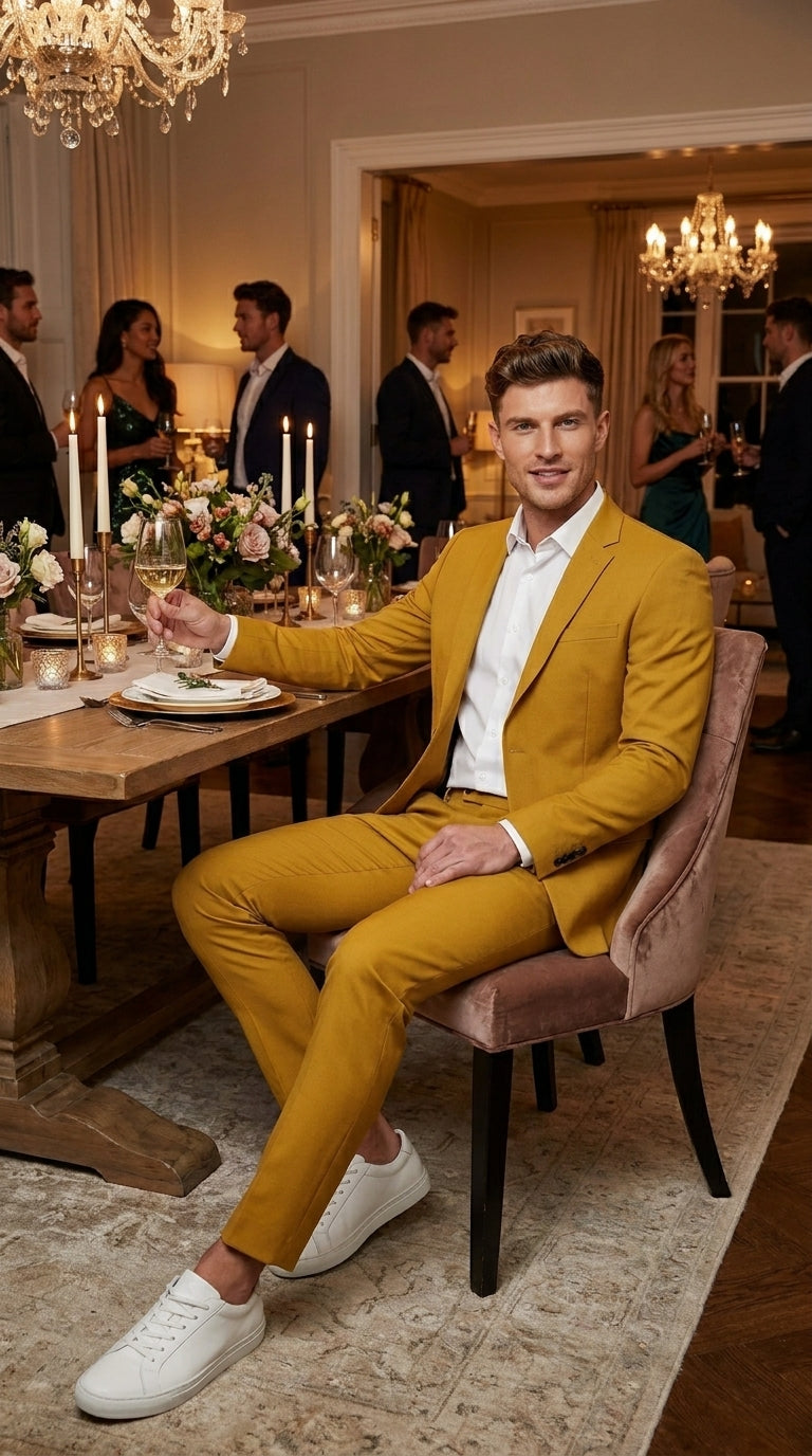 Men’s Gold Mustard Color Suit – Wedding & Prom Formal Suit Outfit, Modern Blazer and Pants