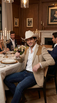 Men’s Khaki Western Blazer with Suede Yokes, Cowboy Sport Coat , Ranch and Country Events in Tan Khaki Color By Platini