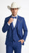 Men’s Blue Western Tuxedo Suit, 3 Piece Cowboy Formal Wedding Prom Suit with Satin Trim