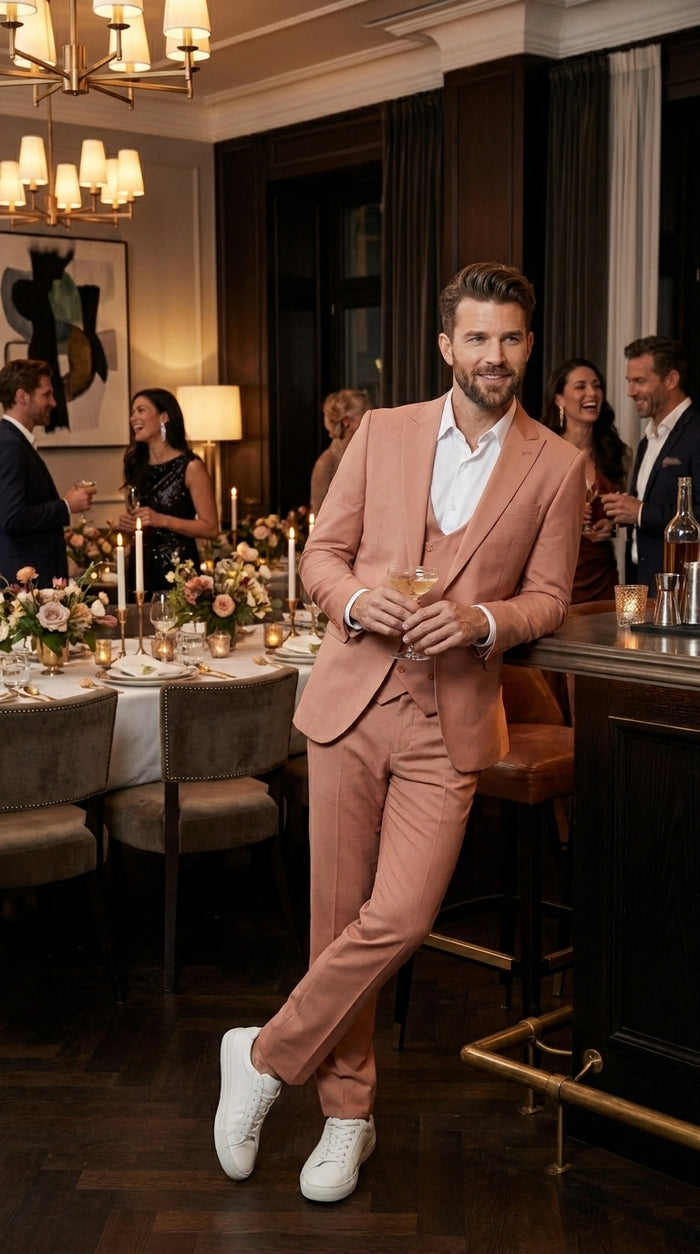 Men’s Peach Light Brown 3 Piece Suit – Wedding & Prom Formal Suit Set, Blazer Pants Double breasted vest