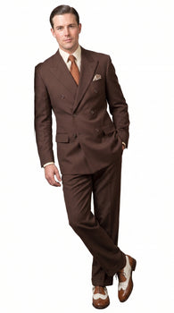 Men’s Brown Vintage Double Breasted Suit, Classic 1940s Style Formal Wedding Business Suit Set