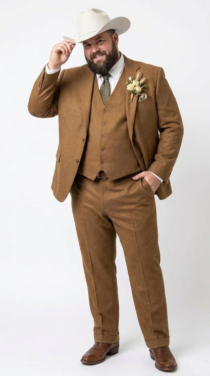 Men’s Tan Groom Outfit Country Wedding 3 Piece Suit Khaki Camel Color Modern Fit