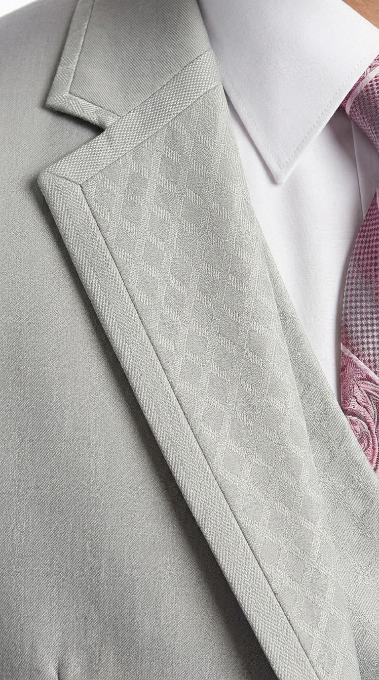 Men’s Light Gray 3 Piece Suit – Ice Silver Gray Formal Suit Set with Vest, Patterned Lapel and Tie for Wedding, Prom and Business Events  Modern Fit