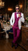 White and Burgundy Tuxedo Wedding Suit for Men – White Dinner Jacket with Burgundy Vest, Pants and Bow Tie