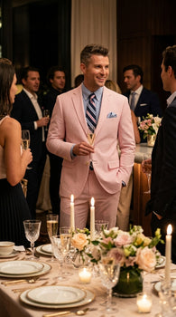 Men’s Pink Seersucker 2 Piece Suit, Lightweight Summer Dress Suit for Weddings, Prom, Parties, and Special Occasions