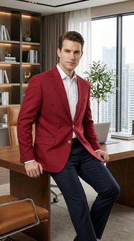 Men’s Burgundy Wine Maroon Dress Casual Blazer with Notch Lapel, Designer Fashion Sportscoat