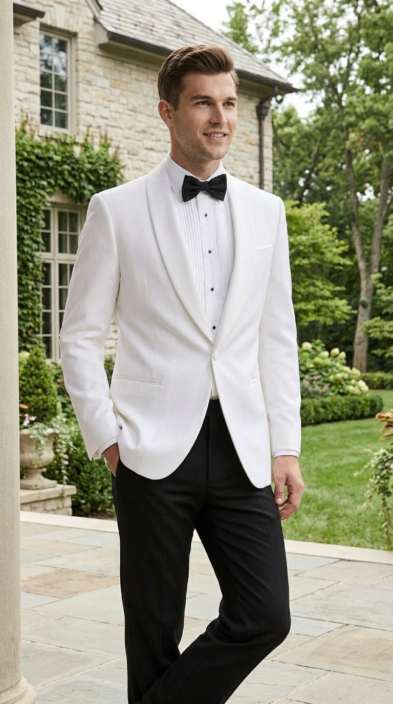 Snow White Dinner Jacket 100% Poly -  Blazer Jacket For Men Online1 Button Shawl Collar