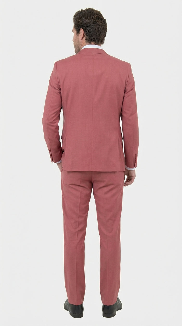 Men’s Dusty Rose Three Piece Suit – Modern Formal 3PC Wedding and Prom Suit - Pink Coloe Modern Fit