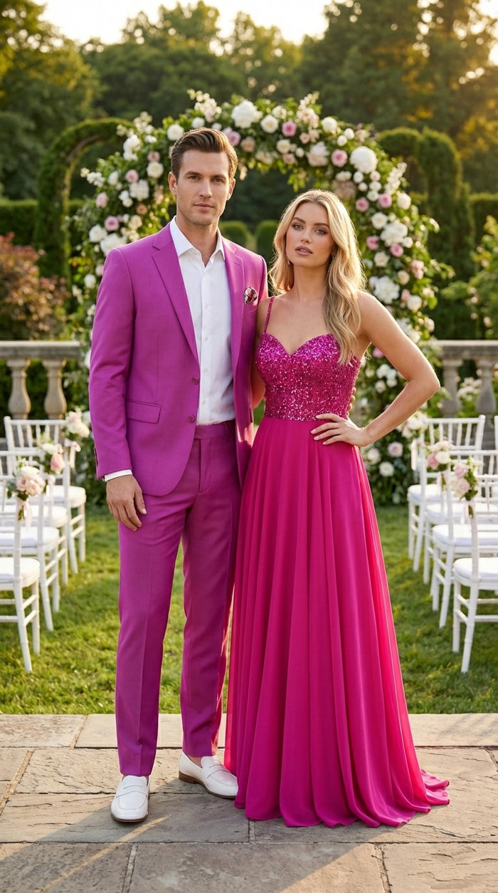 Mens Fuchsia 2 Piece Suit – Bright Pink Formal Suit for Men Stylish Wedding Party Prom Suit Magento Color Modern Fit