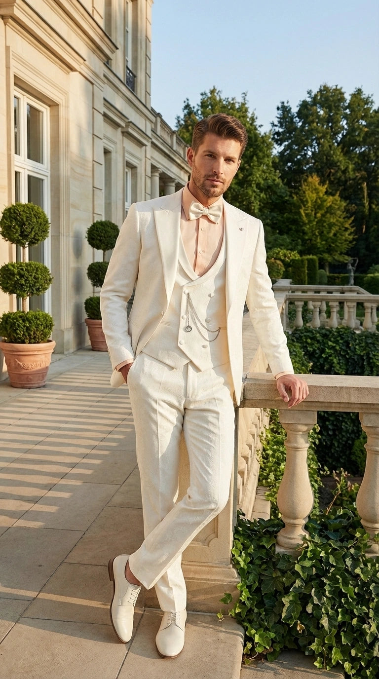Vinci Men’s Ivory Three Piece Suit – Ivory 3PC Formal Wedding Suit for Groom, Prom and Black Tie Events  Modern Fit