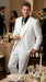 Men’s All White Classic 3 Piece Suit with High Vest, 3 Button Jacket and Pleated Pants