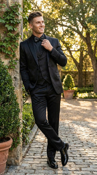 Men’s All Shiny Black Satin Suit – Black Satin Tuxedo Suit for Prom, Wedding, Formal Party and Evening Events Double breasted Vest