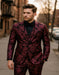 Men’s Black and Deep Pink Floral Tuxedo Suit – Slim Fit 2 Piece Formal Set with Matching Bow Tie