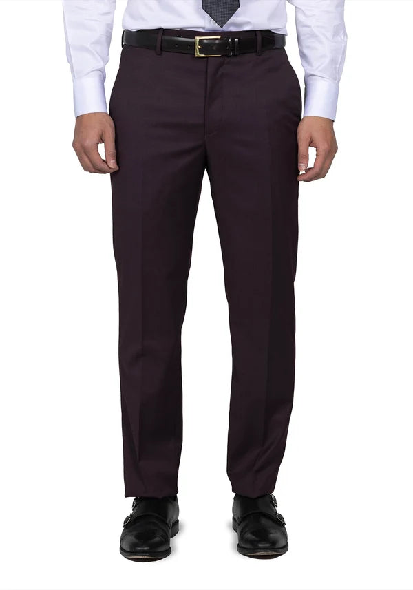 Men's Stretch Plum Solid Dress Pant in Purple – Wool Blend