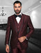Mens One Button Satin Trim Notch Prom Tuxedo in Shiny Burgundy Sharkskin